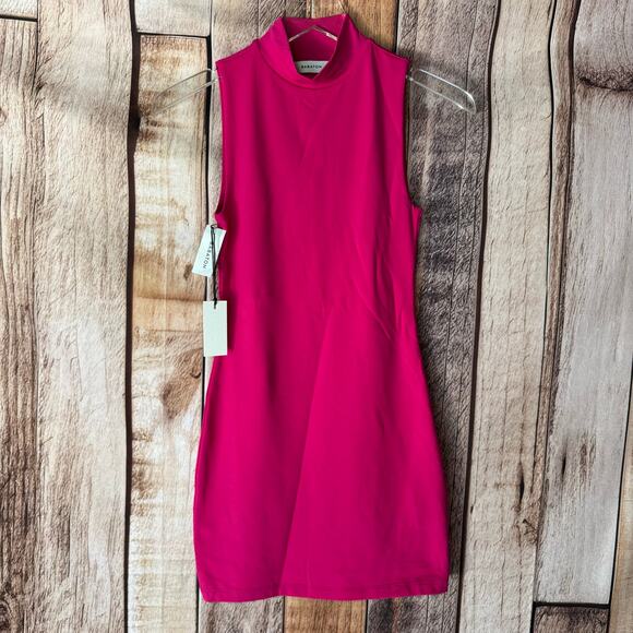 Babaton Dress Contour Mock Neck Pink Sleeveless Fitted Mini Summer NWT Size XS - Picture 1 of 8
